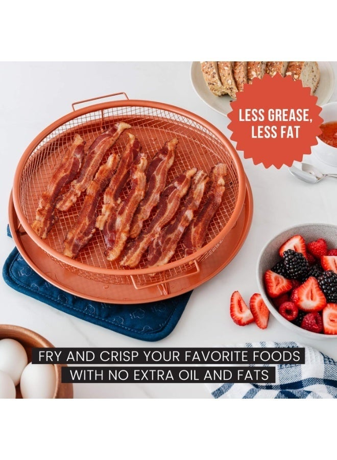 صينية تحمير مكوَّن من سلة شبك مرتفعة وصينية خبز دائرية يمنحك بطاطس وفراخ مقرمشة في الفرن بدون زيت تقريبًا، حيث يدور الهواء الساخن 360 درجة حول الأكل لقرمشة مثالية مع دهون أقل. - Image 3